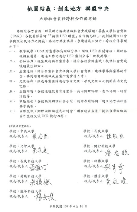 USR聯盟合作備忘錄